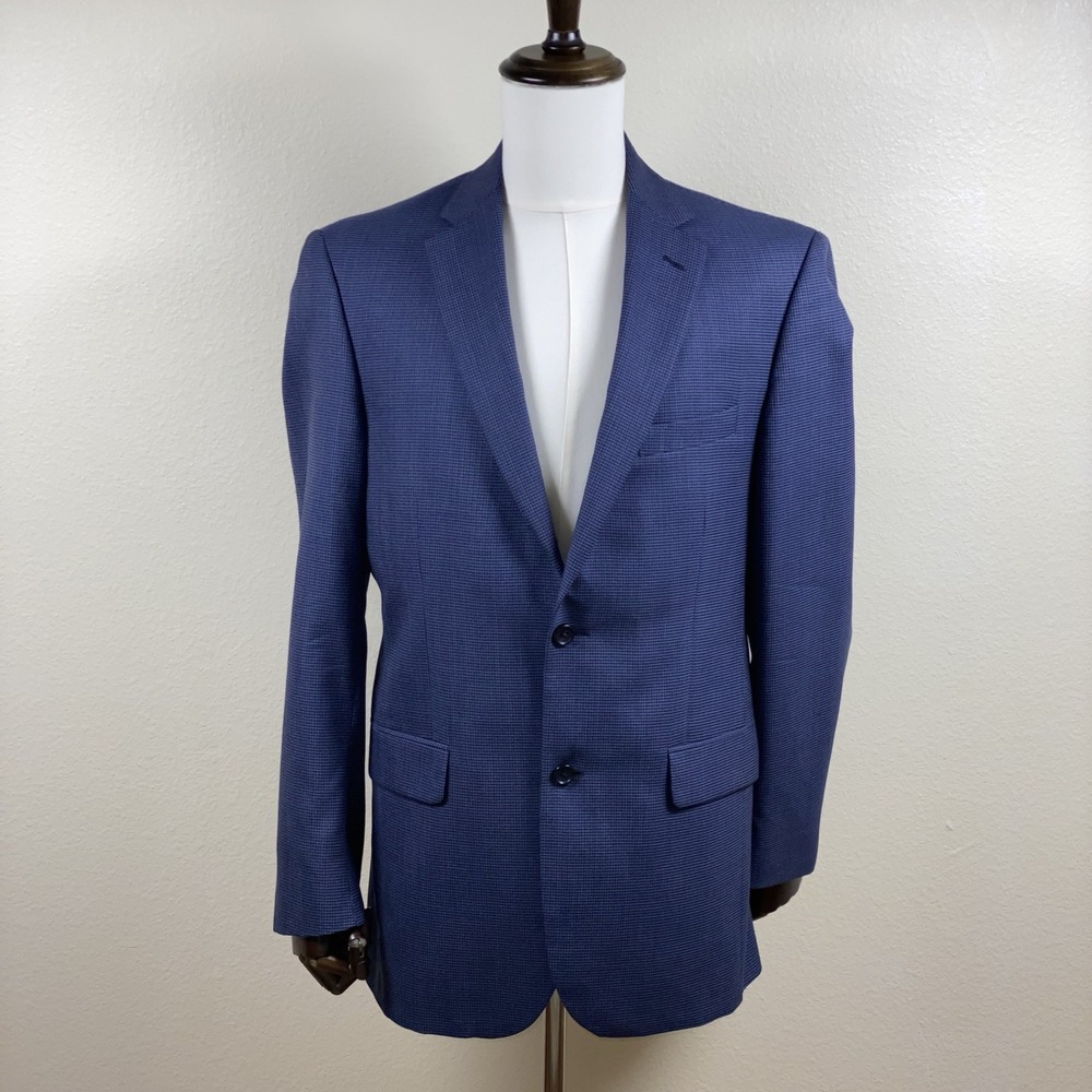 Jos. A. Bank Reserve Blazer Mens 41L Blue Birdseye Silk  Wool Tailored Fit